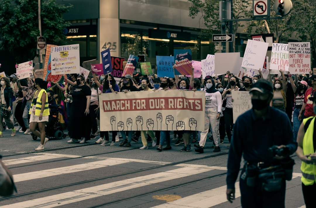 protesters marching in city