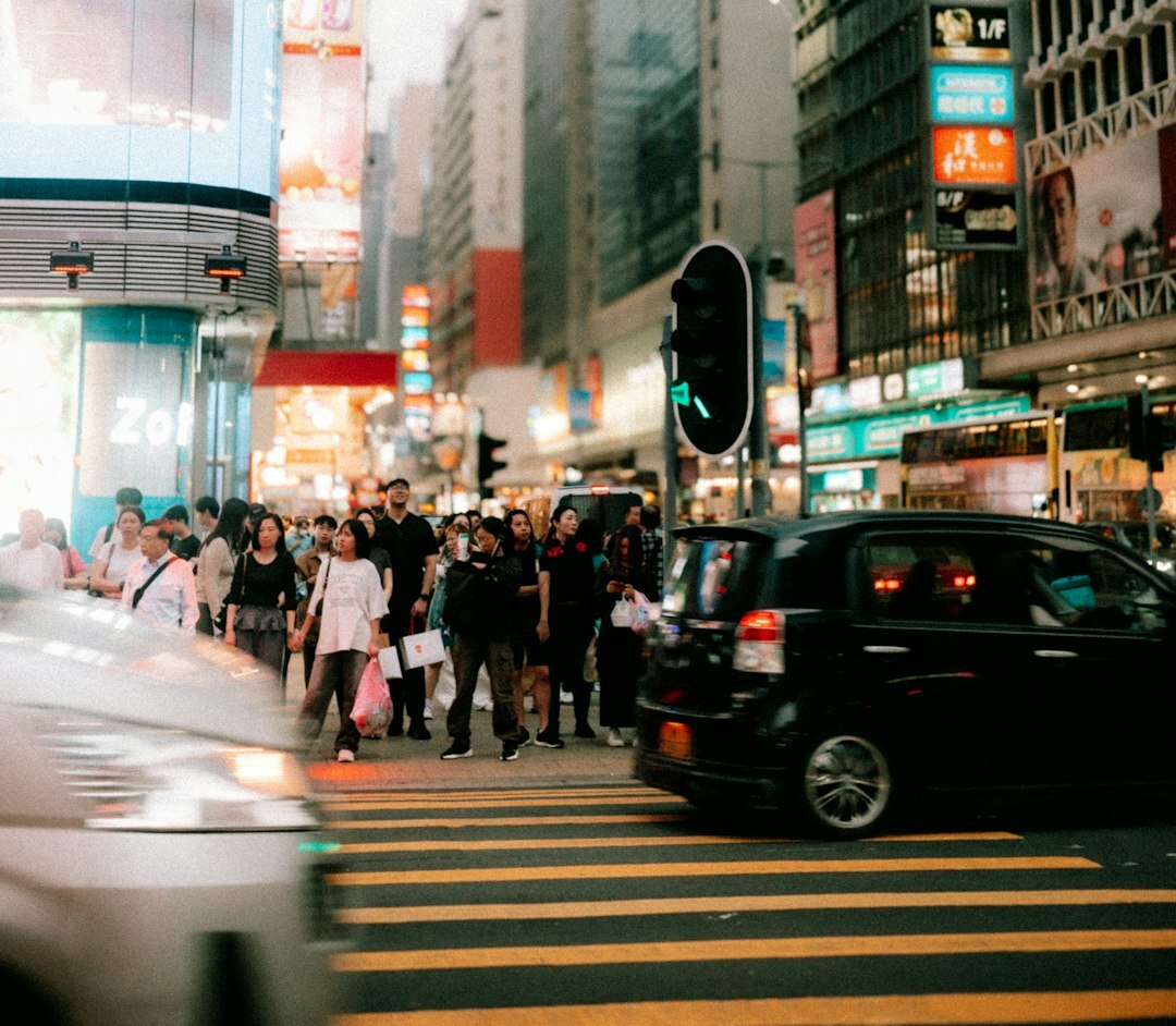 anxious crowd facing futuristic city